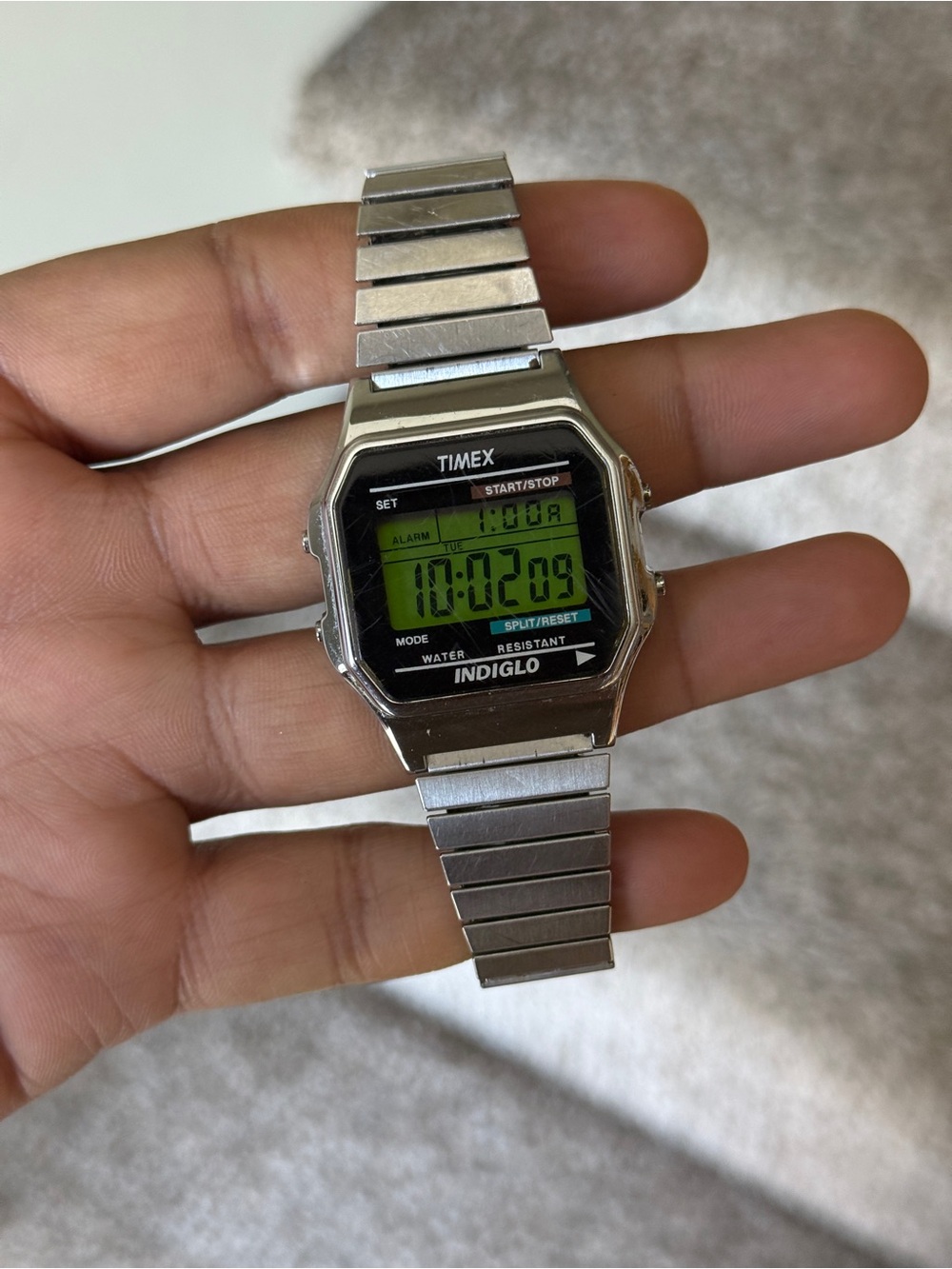 Timex vintage Men's Classic Digital Silver-Tone 34mm Expansion Band Watch